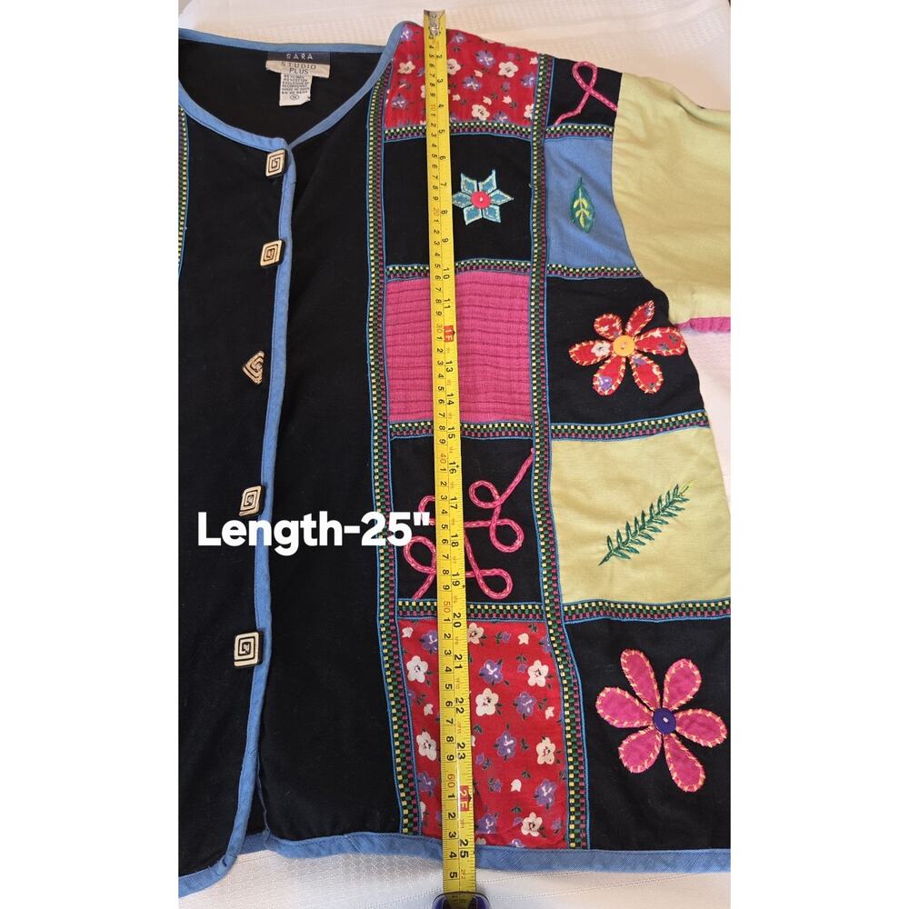 Sara Studio Plus Patchwork Jacket Top 1X Linen Blend Boho Festival Lined Artsy - Picture 12 of 16